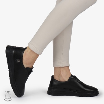 Pantofi Casual dama din Piele naturala CONFORTABILI SLIP-ON CRL1336 NEGRU - Img 3