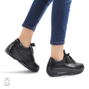Pantofi casual dama din Piele naturală CRL0058 NEGRU - Img 4