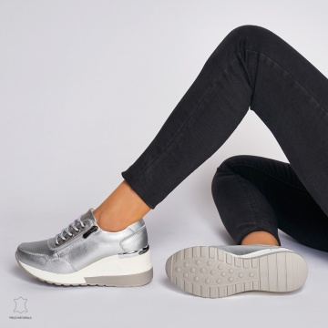 Pantofi Casual dama din Piele Naturala CRL0068 ARGINTIU - Img 4
