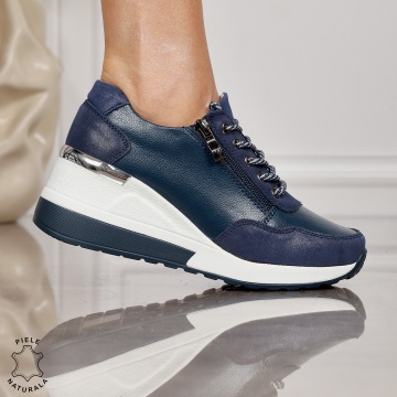 Pantofi Casual dama din Piele Naturala CRL0068 NAVY - Img 2