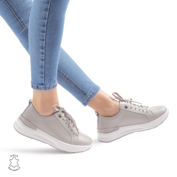 Pantofi Casual dama din Piele Naturala CRL0846 GRI - Img 2