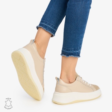 Pantofi Casual DAMA din PIELE Naturala CRL0947 CULOARE: BEJ SI AURIU - Img 3