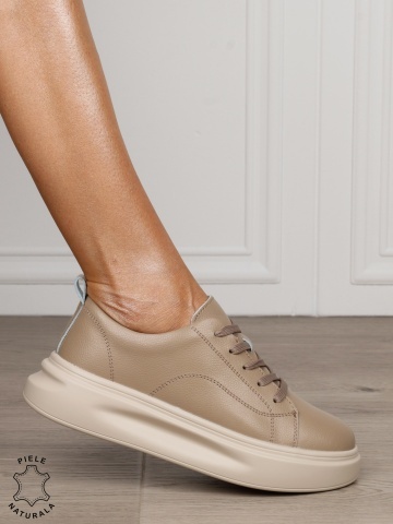 Pantofi Casual dama din Piele Naturala CRL1055 CULOARE: KHAKI
