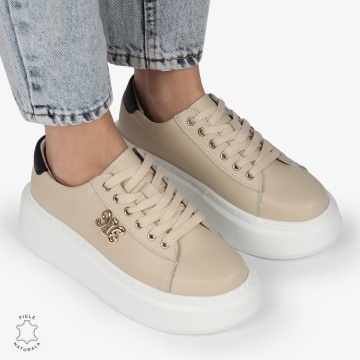 PANTOFI CASUAL dama din Piele naturala CU CATARAMA LATERALA SIRET CRL1347 BEJ - Img 3