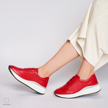 Pantofi Casual dama din Piele naturala CU INCHIDERE ELASTIC CRL1233 ROSU - Img 3