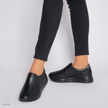 Pantofi Casual dama din Piele naturala CU INCHIDERE SLIP-ON CRL1235 NEGRU - Img 2
