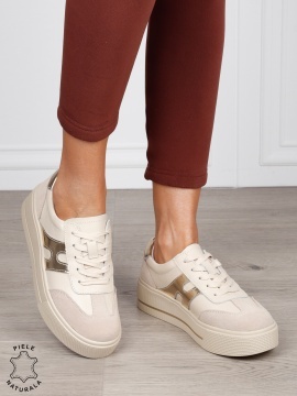 Pantofi Casual damă din piele naturală cu model lateral CRL1569 BEJ - Img 2