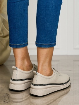 Pantofi CASUAL dama din piele naturala cu siret CONFORTABILE CRL1460 GRI - Img 3