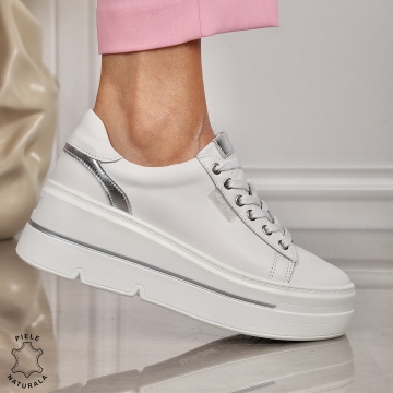 Pantofi CASUAL dama din piele naturala CU SIRET CRL1453 ALB - Img 2
