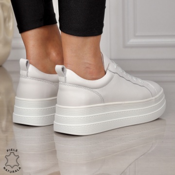 Pantofi CASUAL damă din piele naturală CU SIRET SI TALPA INALTA CRL1454 ALB - Img 3