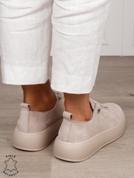 Pantofi Casual dama din Piele Naturala cu siret special CRL1550BEJ - Img 3
