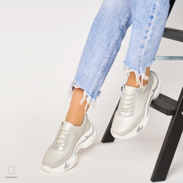 Pantofi Casual dama din Piele naturala cu talpa groasa CRL0037 ARGINTIU - Img 4