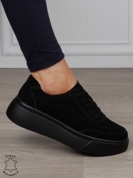 Pantofi Casual dama din Piele Naturala Intoarsa CRL1539 NEGRU