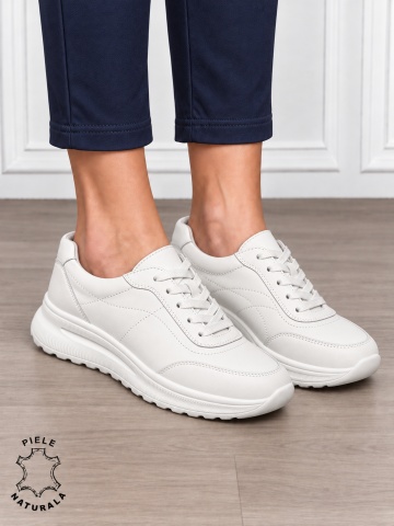Pantofi casual damă din piele naturală pentru confort zilnic CRL1899 ALB - Img 2