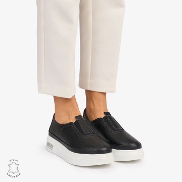 Pantofi Casual dama din Piele Naturala Perforata cu elastic frontal CRL1068 CULOARE: NEGRU - Img 2