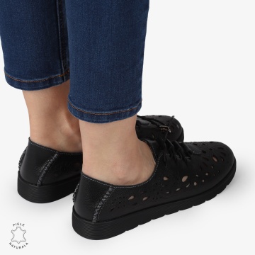 PANTOFI CASUAL dama din Piele naturala PERFORATA CU MODEL CRL1356 NEGRU - Img 3