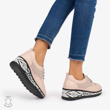 Pantofi Casual dama din Piele Naturala perforata talpa speciala cu model CRL1073 CULOARE: Roz - Img 4