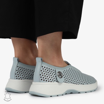 PANTOFI CASUAL dama din Piele naturala Perforata TIP SLIP-ON CRL1415 ALBASTRU - Img 4