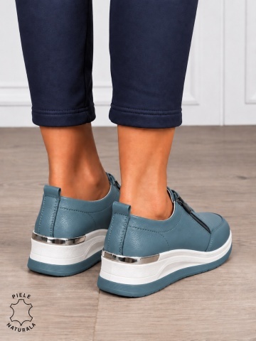 Pantofi Casual Dama Piele Naturala CRL0072 ALBASTRU - Img 2
