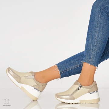 Pantofi Casual Dama Piele Naturala CRL0072 BEJ - Img 4
