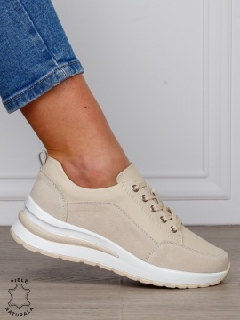 PANTOFI CASUAL Dama Piele Naturala cu siret CRL1593 BEJ