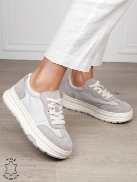 Pantofi Casual damă piele naturala intoarsa cu textil CRL1578 GRI - Img 3