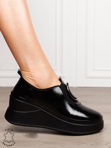 PANTOFI CASUAL DAMA Piele Naturala LACUITA Slip-on cu deatliu in fata CRL1443 NEGRU - Img 3