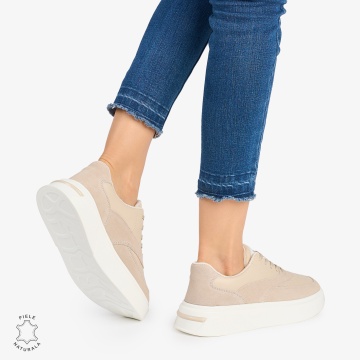 Pantofi casual dama piele naturala si piele naturala intoarsa CRL0872 BEJ - Img 2