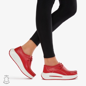 Pantofi Casual de dama din Piele Naturala CRL0569 ROSU - Img 2