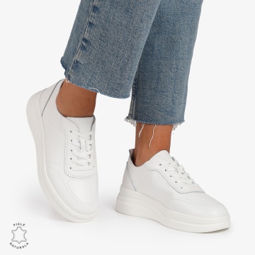 Pantofi Casual de dama din Piele Naturala CRL1206 ALB - Img 2