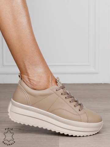 Pantofi Casual de dama din Piele Naturala CU CUSATURI DECORATIVE CRL1220 KHAKI