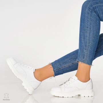 Pantofi casual de dama din piele naturala cu talpa aderenta CRL0010 Alb - Img 4
