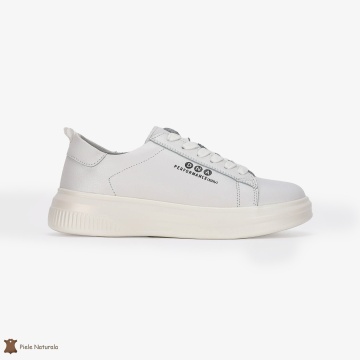 Pantofi Casual de dama din Piele naturala cu talpa groasa CRL0494 Alb - Img 2