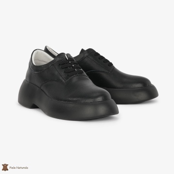 Pantofi Casual de dama din Piele naturala cu talpa groasa CRL0524 Negru