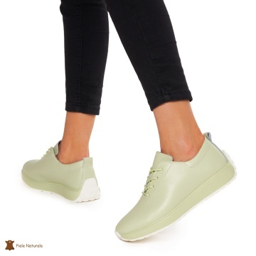 Pantofi casual de dama din piele naturala cu talpa plata CRL0024 VERDE - Img 3
