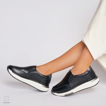 Pantofi casual de dama din piele naturala cu talpa platforma CRL0015 Negri - Img 3