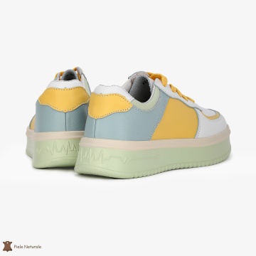 Pantofi Casual de dama din Piele naturala Multicolor cu design special CRL0519 ALB CU GALBEN - Img 3