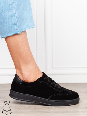Pantofi casual din piele naturală întoarsă cu design clasic și talpă confortabilă CRL1808 NEGRU
