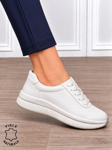 Pantofi casual din piele naturală pentru damă cu design versatil CRL1909 ALB - Img 2