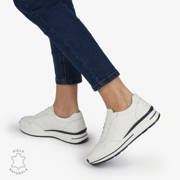 PANTOFI CASUAL Piele Naturala CU INCHIDERE SIRET SI MODEL PE TALPA CRL1303 ALB - Img 3
