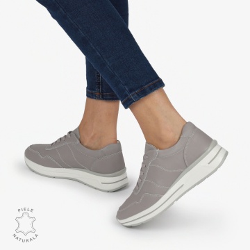 PANTOFI CASUAL Piele Naturala CU INCHIDERE SIRET SI MODEL PE TALPA CRL1303 GRI - Img 3