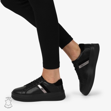 Pantofi CASUAL PIELE NATURALA cu linii decorative CRL1270 Negru - Img 3