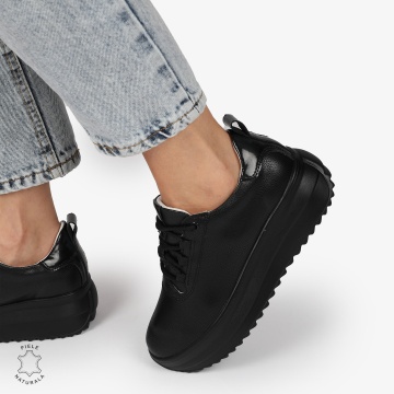 Pantofi CASUAL PIELE NATURALA cu TALPA INALTA CRL1291 NEGRU - Img 3