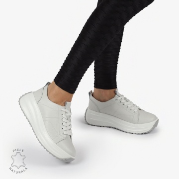 Pantofi casual piele naturala cu talpa inalta CRL1307 ALB - Img 1