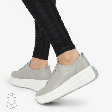 Pantofi casual piele naturala cu talpa inalta CRL1307 GRI - Img 2