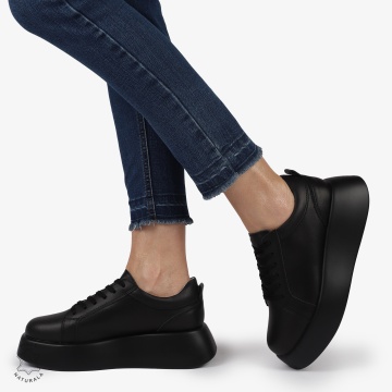 Pantofi casual piele naturala cu talpa inalta CRL881 NEGRU - Img 2