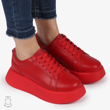 Pantofi casual piele naturala cu talpa inalta CRL881 ROSU - Img 1