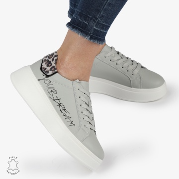 Pantofi DAMA CASUAL din piele naturală CU DETALIU SCRIS CRL1379 GRI - Img 3