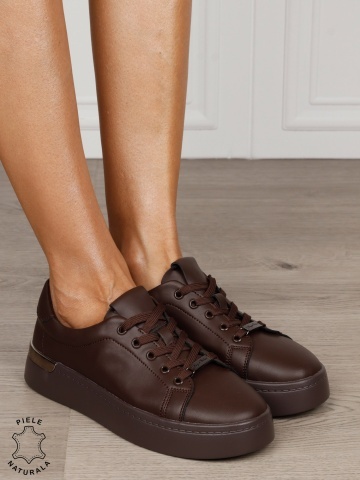 Pantofi dama casual din piele naturală în stil smart casual CRL1819 CAFENIU