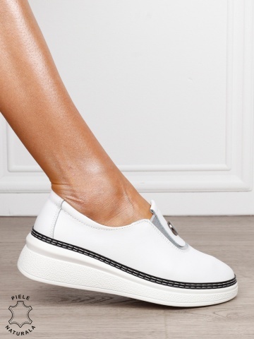 Pantofi damă din piele naturală cu finisaj clasic CRL1844 ALB